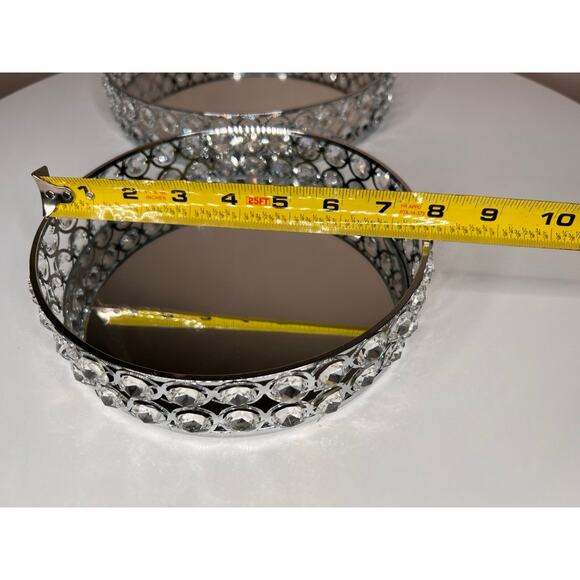 8" & 10" Crystal Round Mirror Candle Plate Perfume Jewelry Makeup Serving Tray - Picture 6 of 11